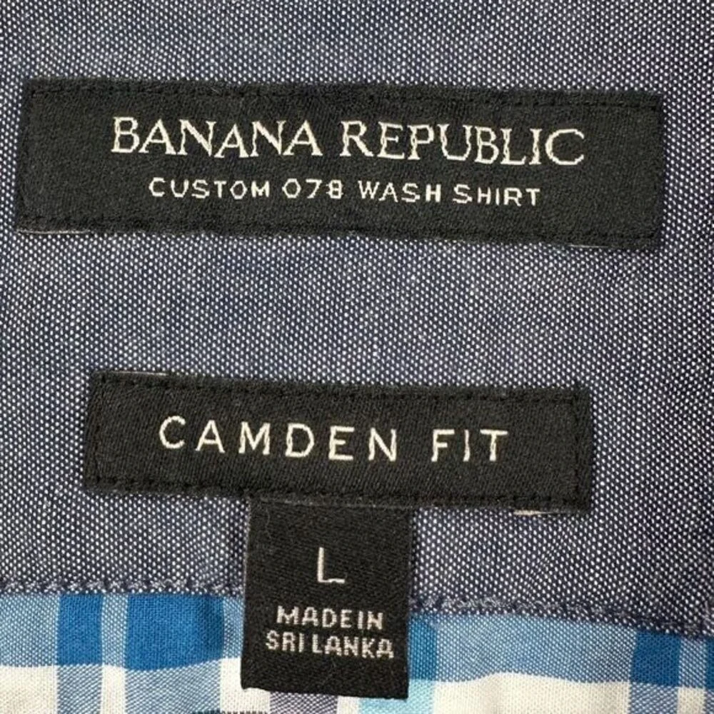 Banana Republic Button Up Shirt Adult Large White Blue Plaid Camden Fit Mens